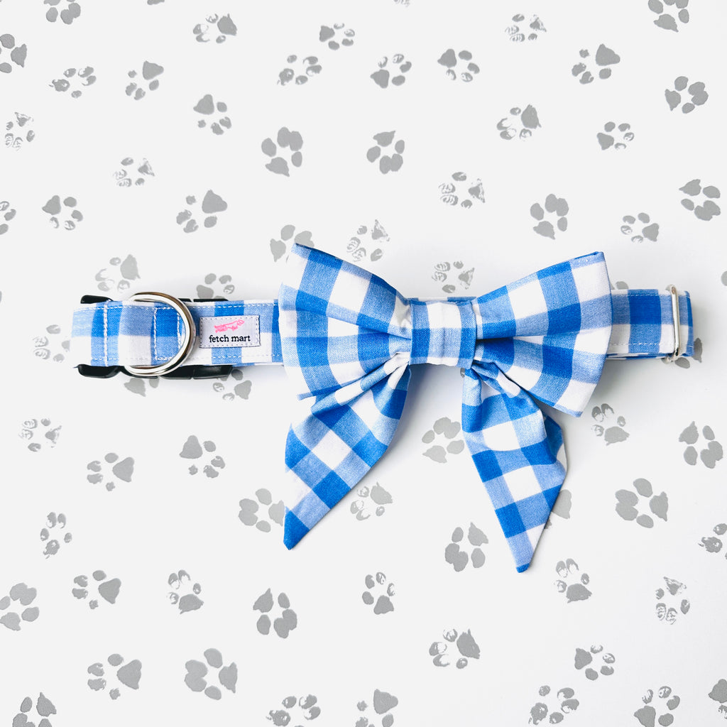 Cobalt Gingham Sailor Bow