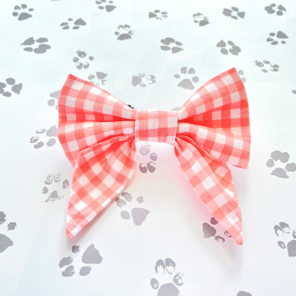 Coral Gingham Sailor Bow