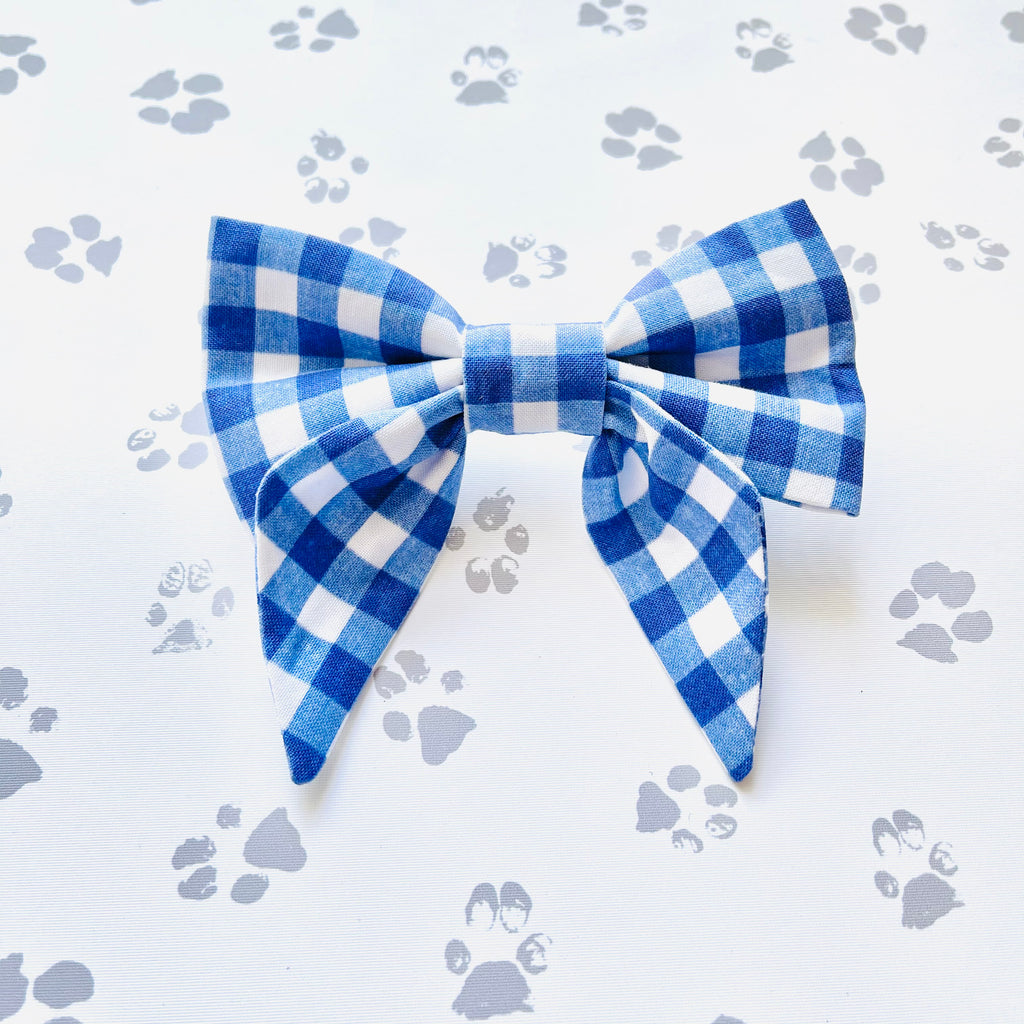 Blue Gingham Sailor Bow